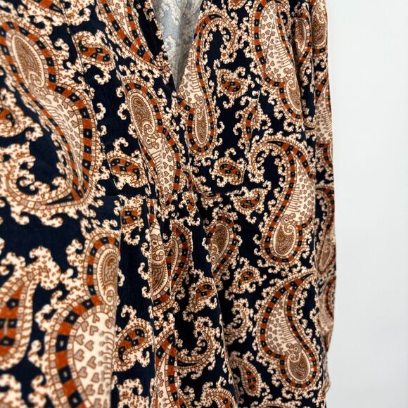 Banana Republic Paisley Mini Corduroy Top, Sz Large, Long Sleeve Babydoll Office - Picture 8 of 11